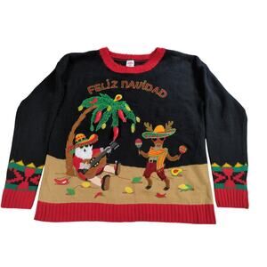 Holiday Time Feliz Navidad Sweater S Ugly Xmas Bells Chili Peppers Funny